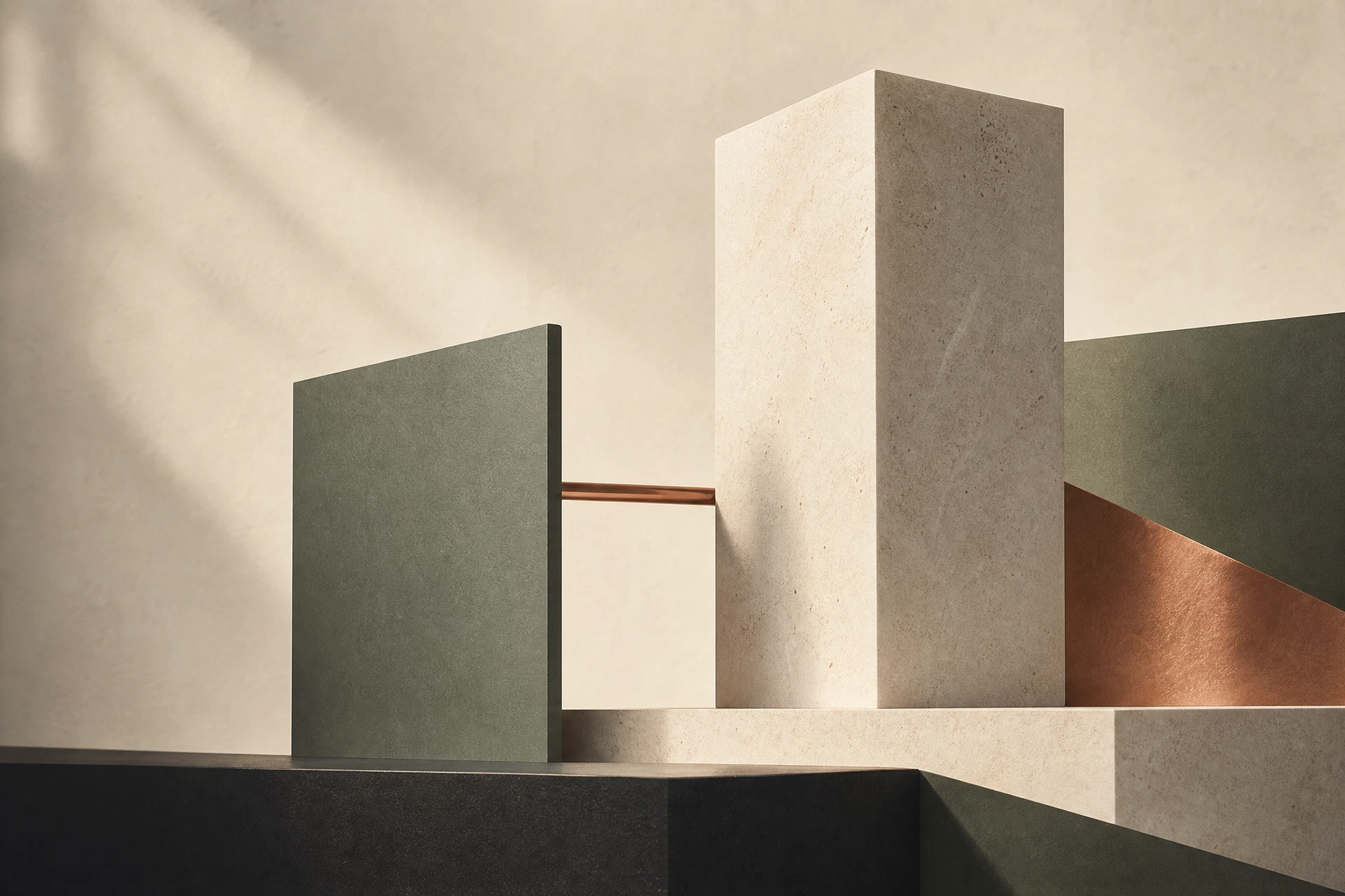 Abstract editorial composition evoking strategic real estate